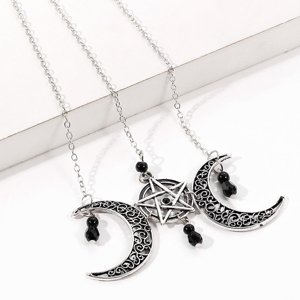 Gothic Pentagram Necklace Moon Crystal