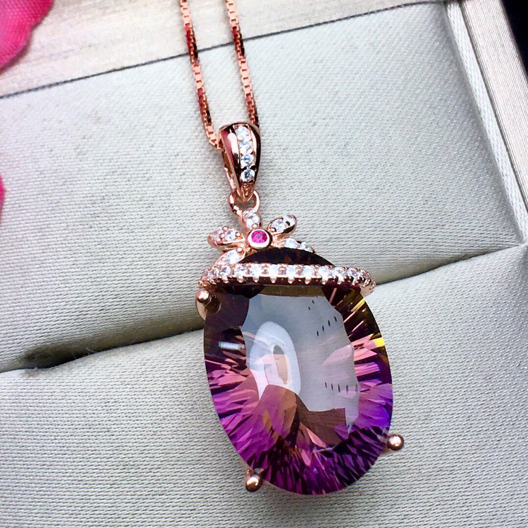 Amethyst Pendant Crystal S925 Silver Necklace