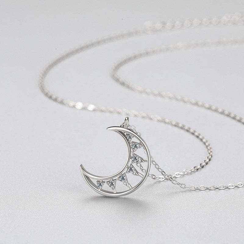 S925 Silver Moon Micro Diamond Pendant Necklace