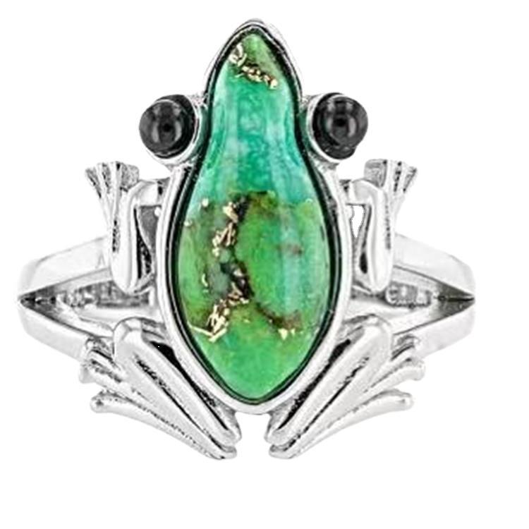 Silver Creative Personality Cute Turquoise Frog Animal Ring