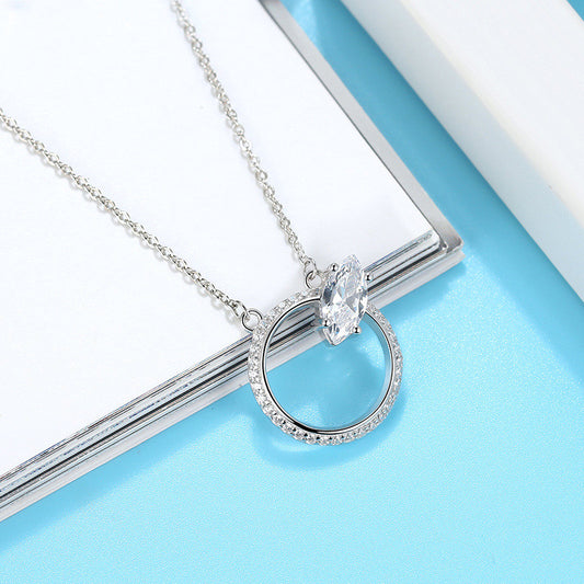 925 Sterling Silver Diamond Hollow Necklace Women