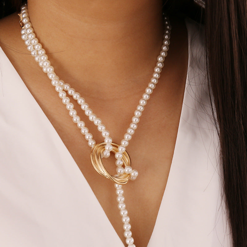 Jewelry Geometric Metal Pearl Necklace