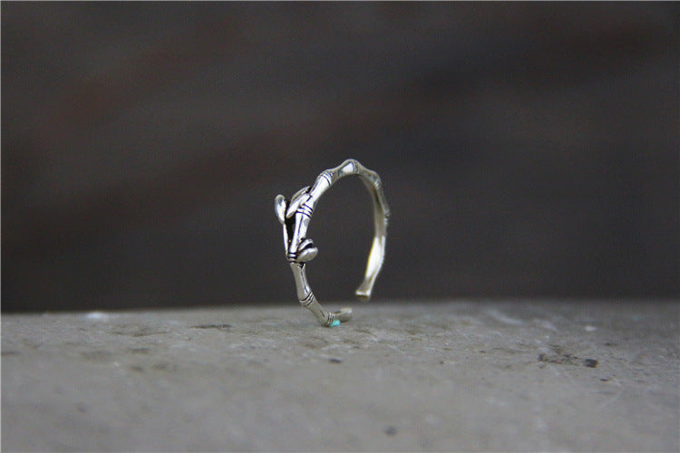 Sterling Silver Bamboo Leaf Ring Women's Ring