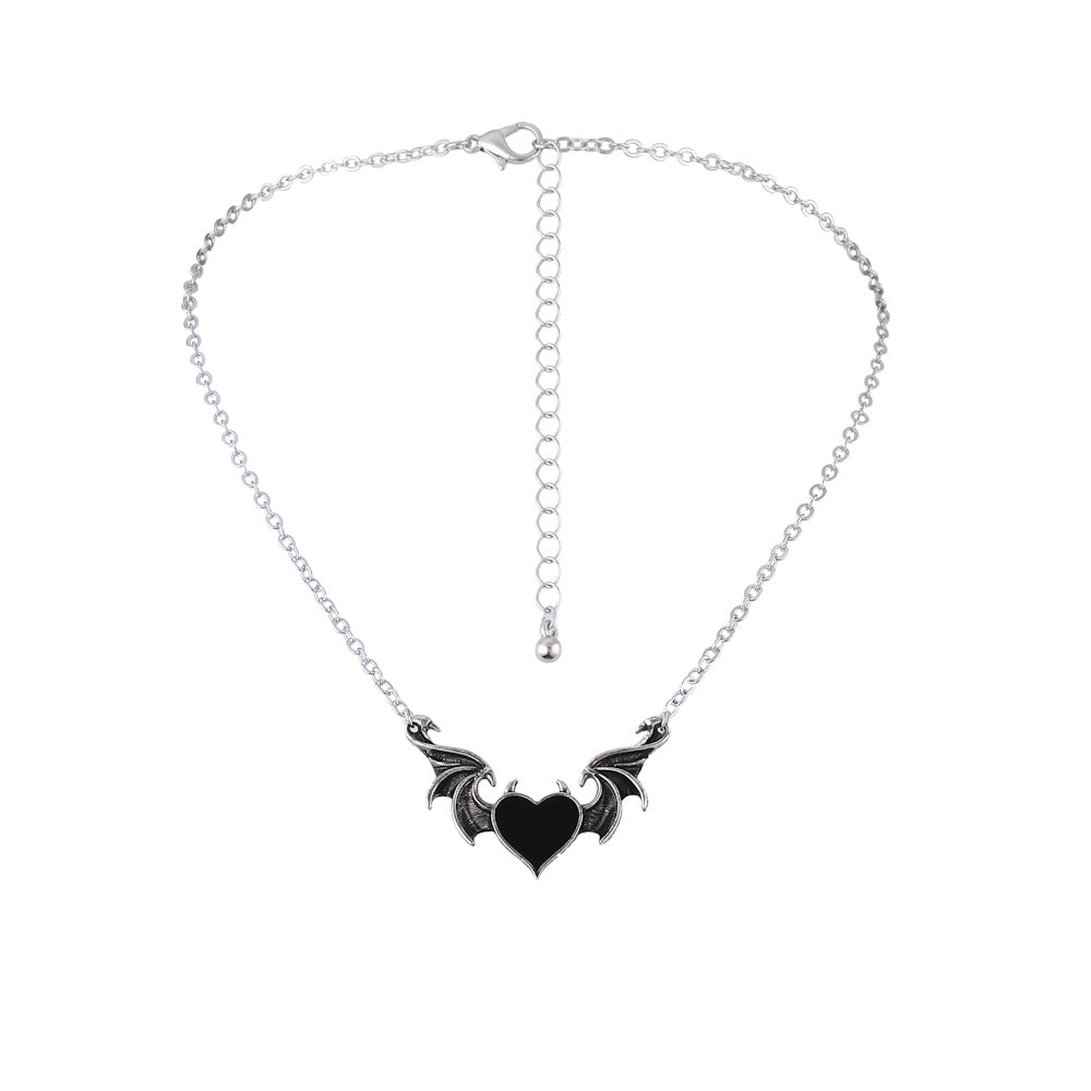 Alloy Electroplate Peach Heart Devil Wings Pendant Necklace