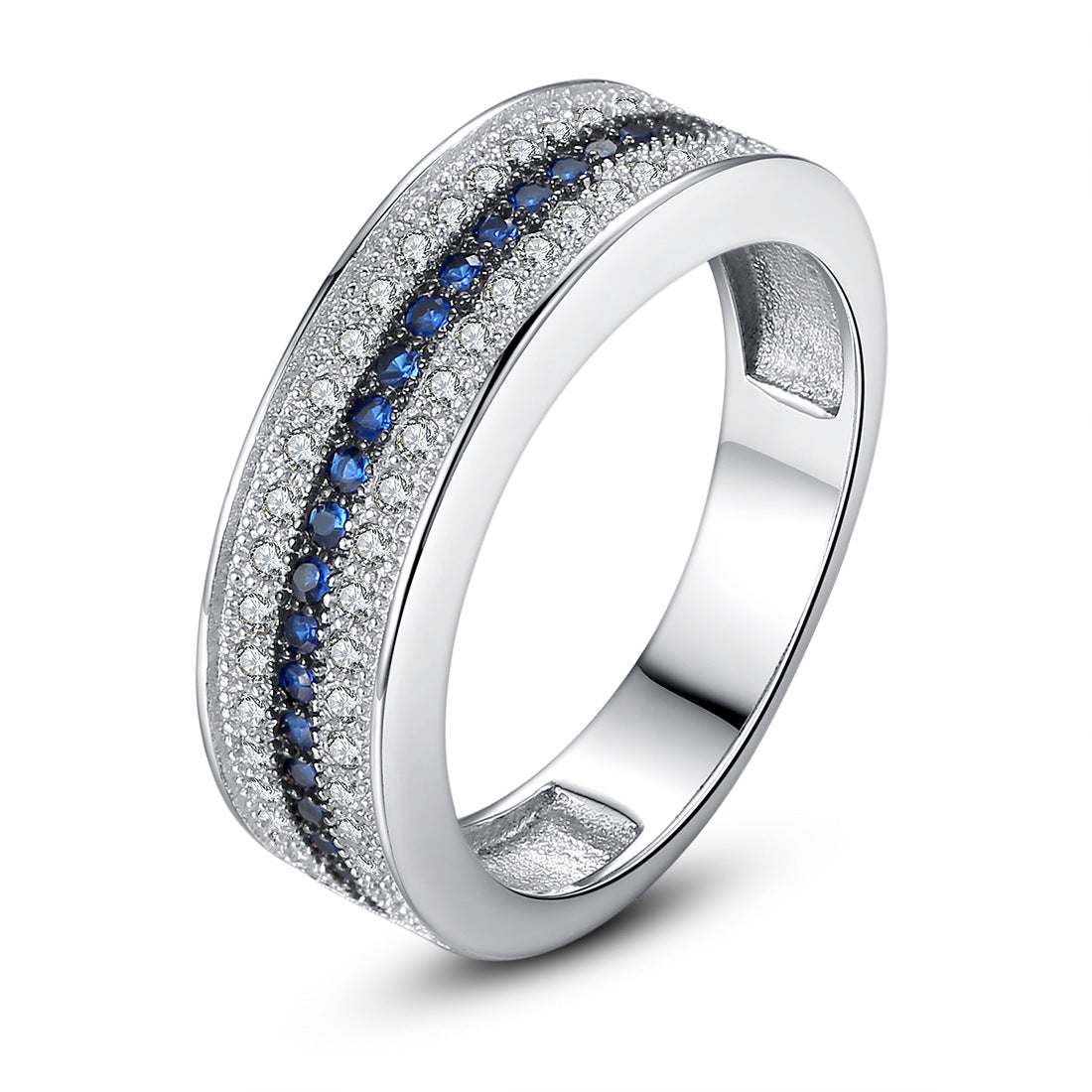 Blue and white zircon engagement ring