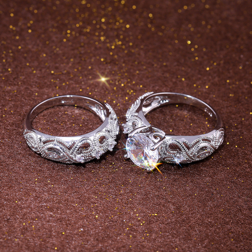 Aoyan Cross-border Source Wish Ebay Hot-selling Jewelry Hollow Love Through Flower Ring Combination Couple 2 Piece Set Ring