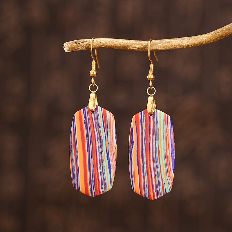 Earrings Boho Striped Emperor Stone Earrings Rainbow Color