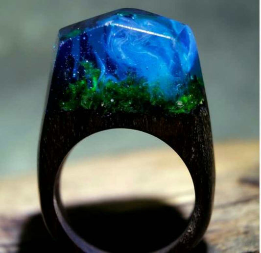 Handmade Magic Wooden Ring For Women Men Secret Forest Resin