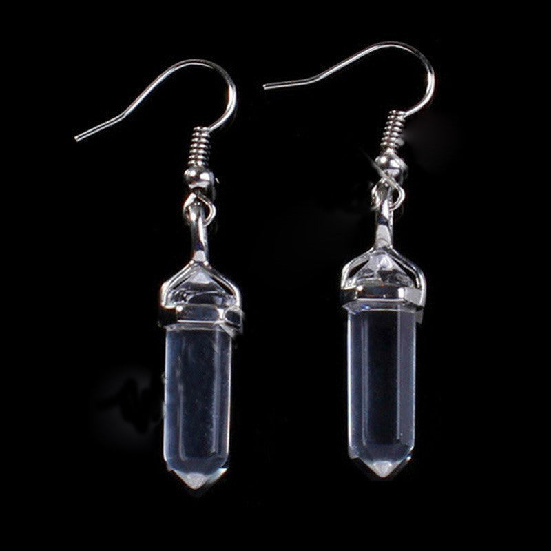 Small Hexagonal Pillar Crystal Stone Earrings