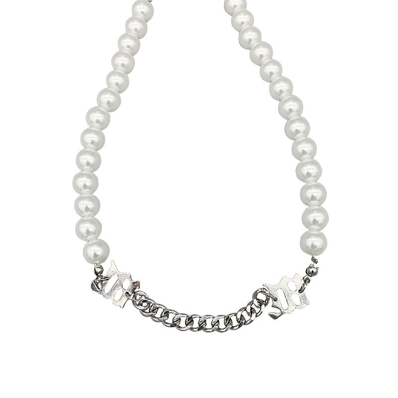 Female pearl chain stitching necklace