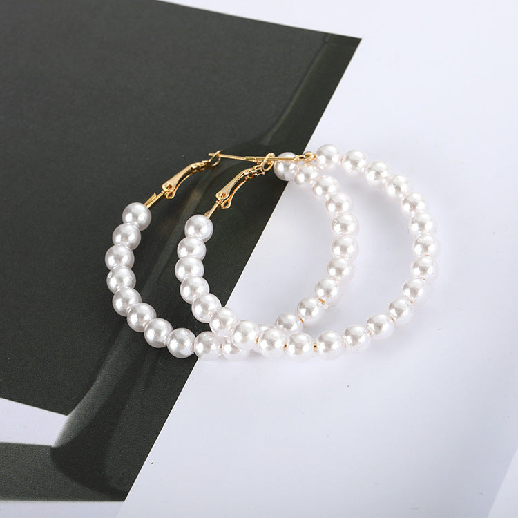 Pearl large circle earrings