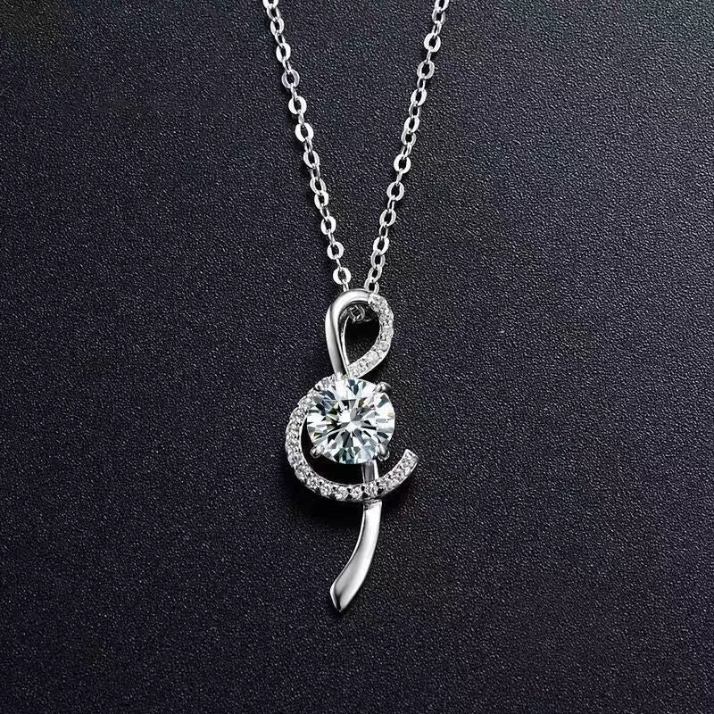 Platinum Moissan Diamond Musical Note Pendant Necklace