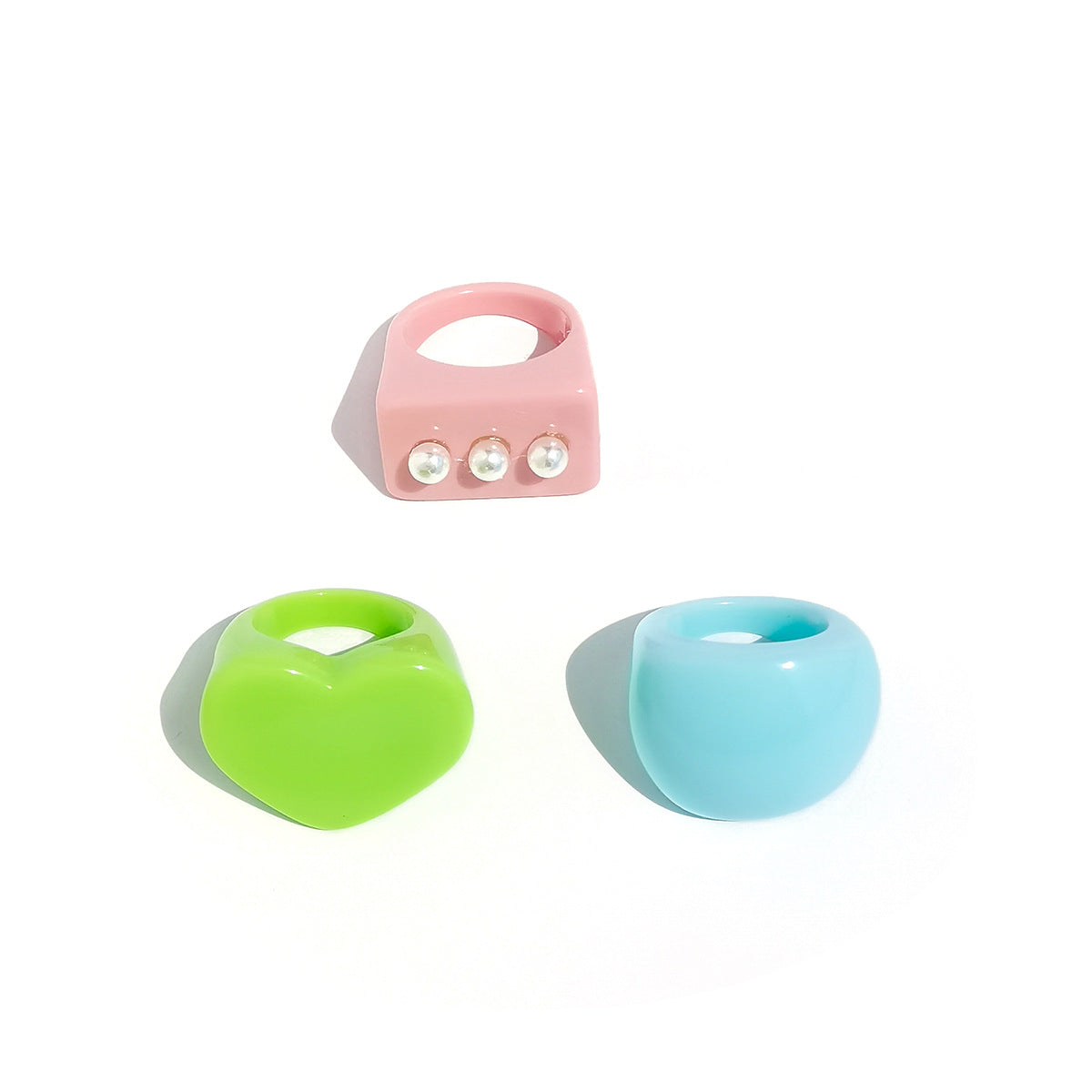 Exaggerated Macaron Color Geometric Ring Set