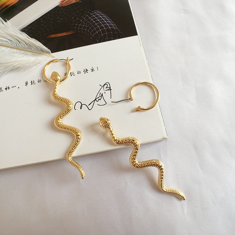 Exaggerated long snake earrings