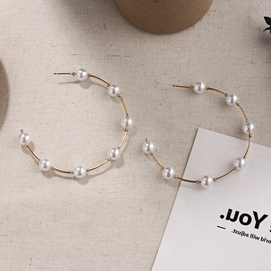 Pearl big circle earrings