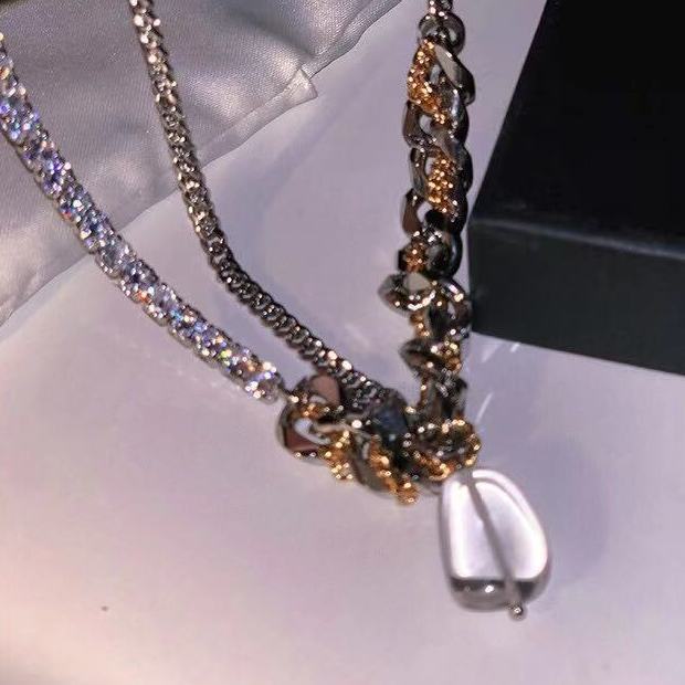 Hot Girl Double Crystal Chain Necklace Female Winding Stitching Necklace