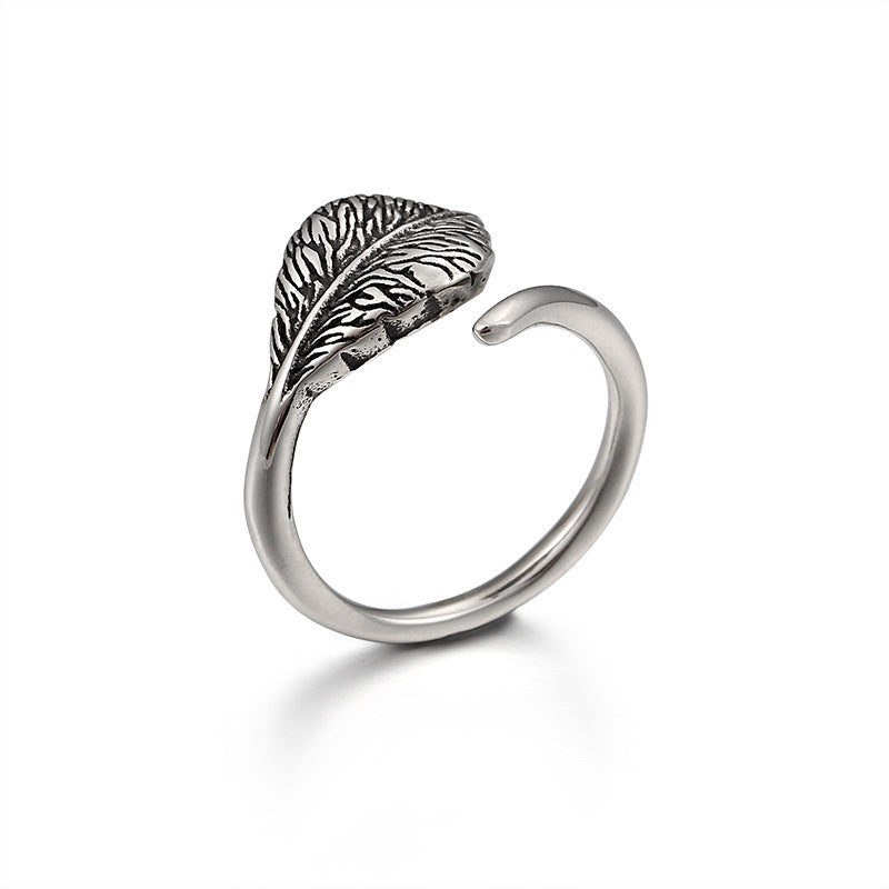 Vintage Forest Leaf Ring Women's Titanium Steel Ring