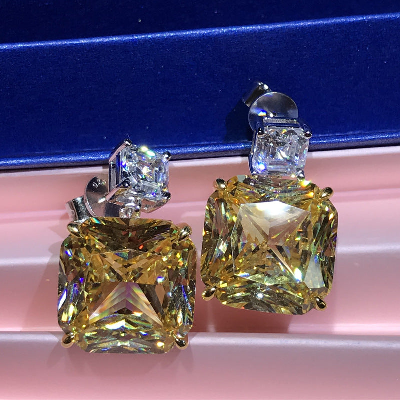 Imported High Carbon Diamond Yellow Diamond Earrings S925 Sterling