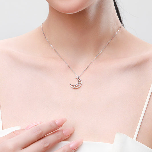 S925 Silver Moon Micro Diamond Pendant Necklace