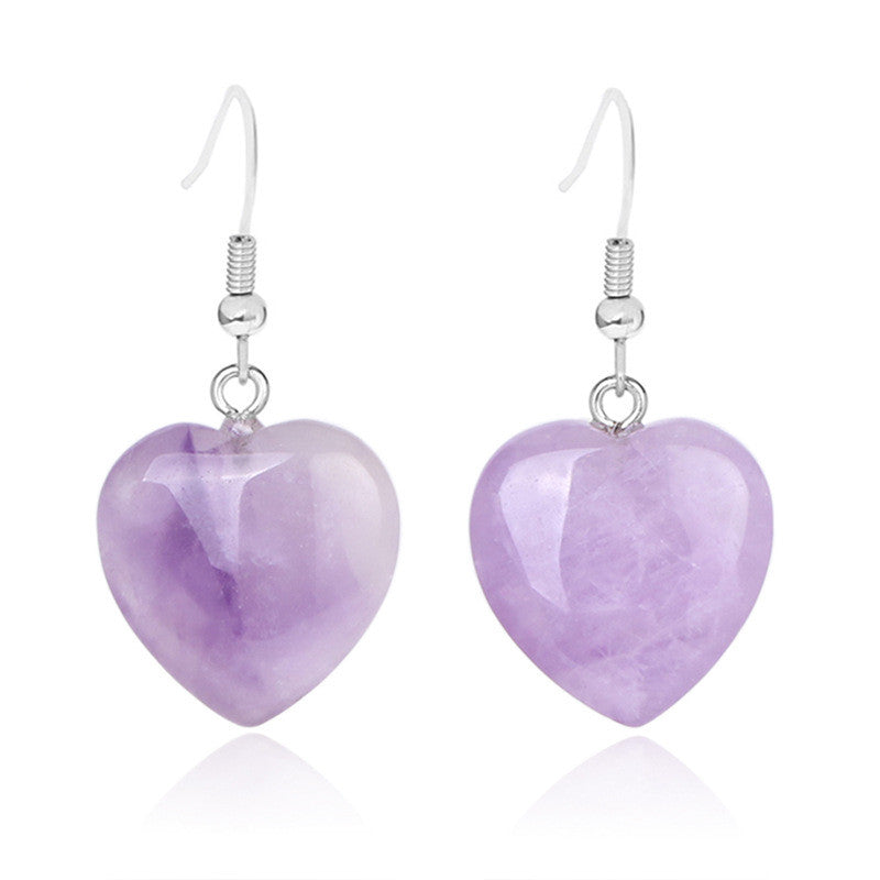 Love heart earrings natural crystal stone