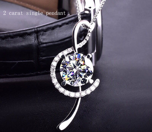 Platinum Moissan Diamond Musical Note Pendant Necklace