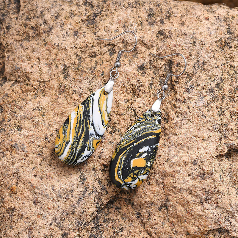 Pastoral Style Mixed Color Emperor Stone Earrings Drop-shaped Natural Stone Earrings