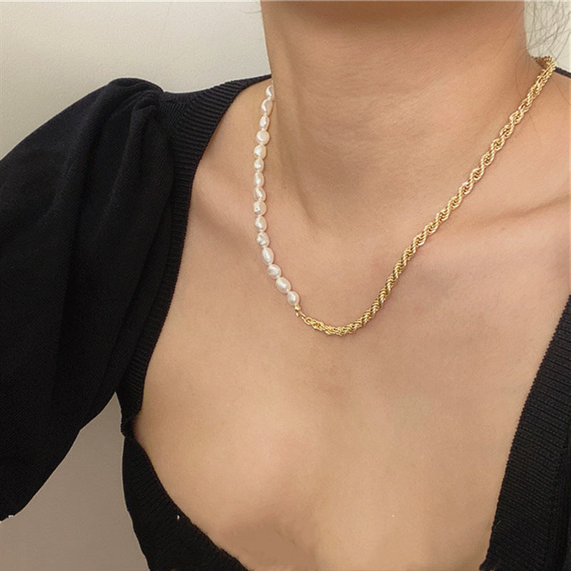 Asymmetric Baroque Pearl Necklace Metal Necklace AliExpress Independent Station Retro Pearl Rope Chain