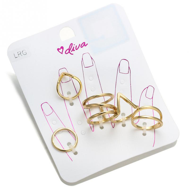 Punk Gold Geometric Alloy Ring Set