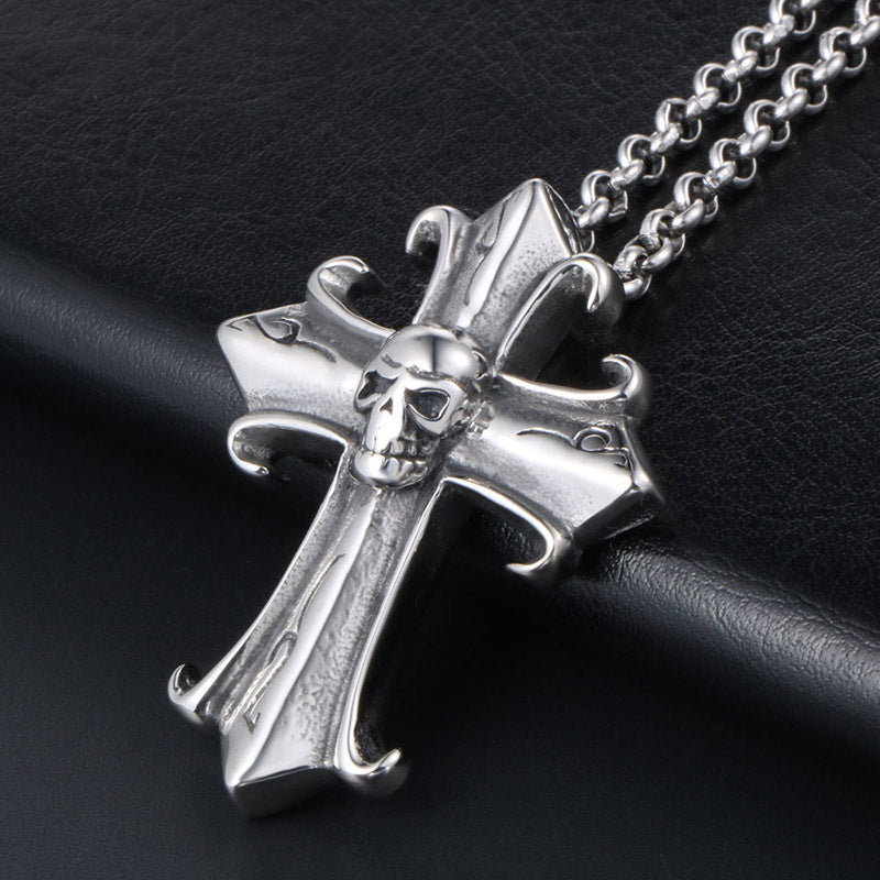 Gothic Vintage Cross Ghost Head Men's Titanium Steel Pendant Necklace Fashion Fashionmonger Punk Jewelry