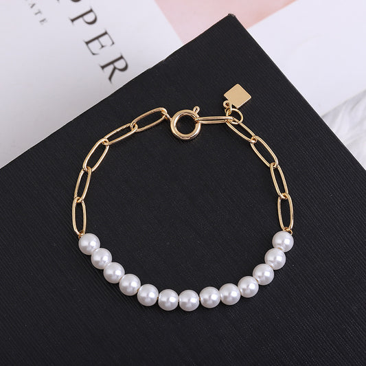 New French Women's Pearl Chain Stitching Bracelet