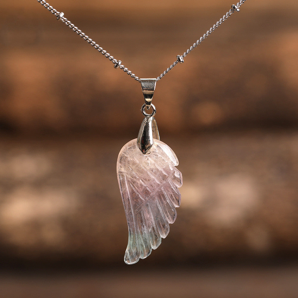 Quartz Crystal Angel Wing Pendant Necklace