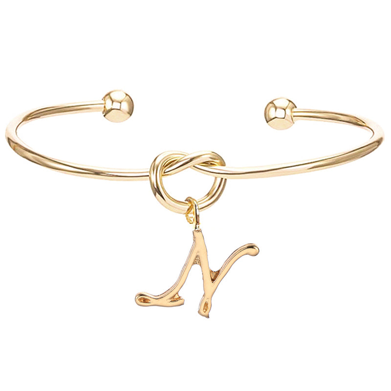 26 English Initial Letter Pendant Knot Bangle Cuff Bracelet