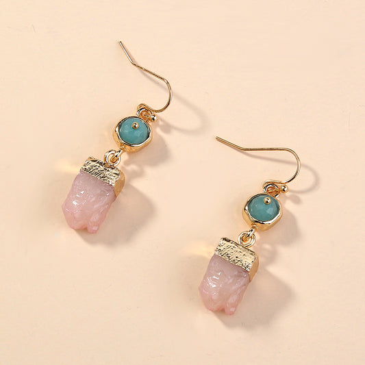 European and American hot-selling individuality irregular pink crystal cluster earrings wild green natural stone earrings