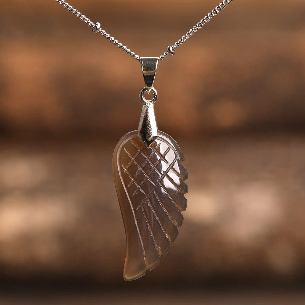 Quartz Crystal Angel Wing Pendant Necklace