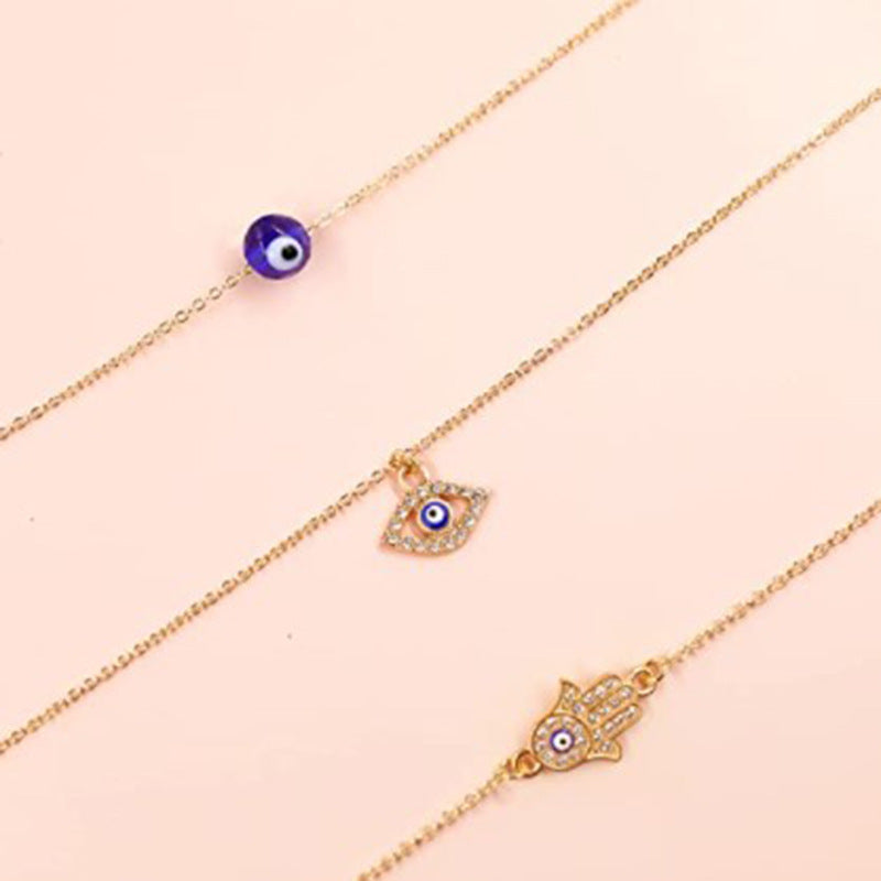 Alloy Palm Blue Eyes Diamond Jewelry Necklace