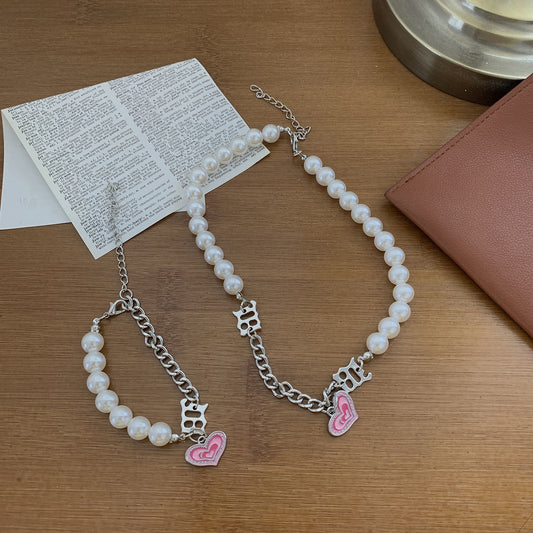 Love Pearl Chain Necklace Bracelet Jewelry