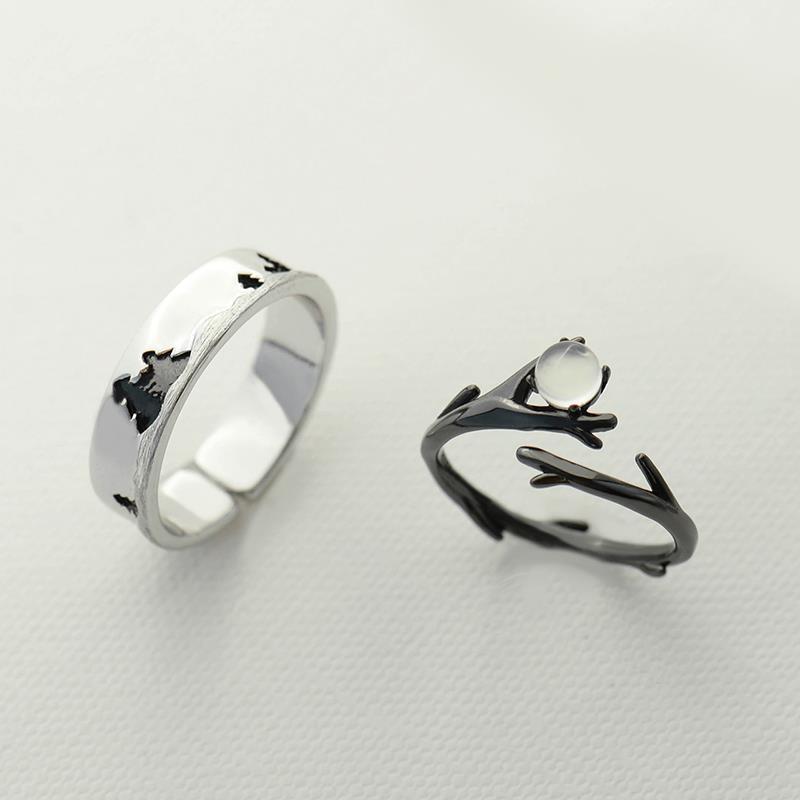 Korean Forest 925 Silver Moon Night Forest Couple Ring