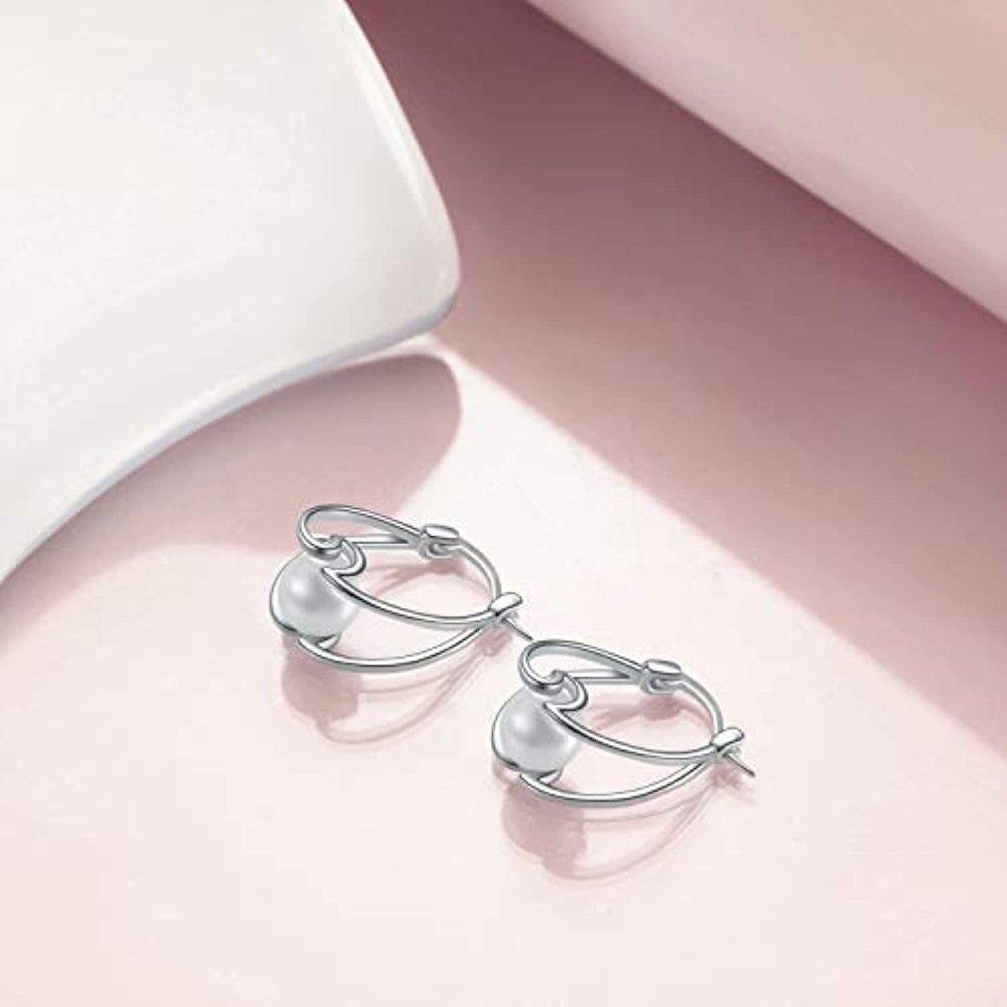 Sterling Silver Pearl Hoop Earrings Small Hoop Earrings for Women