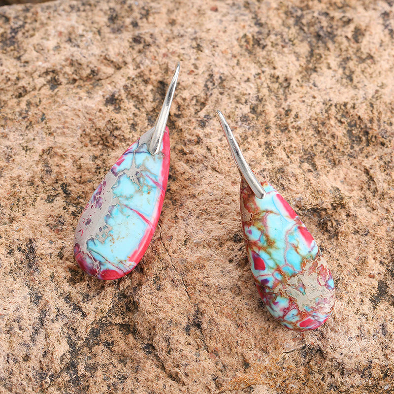 Emperor Stone Earrings Colored Natural Stone Drop Shaped Earrings