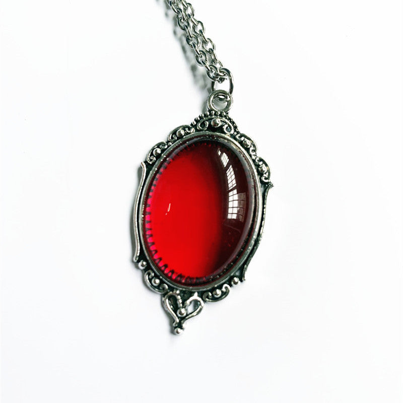 Vintage Red Black Quartz Crystal Necklace