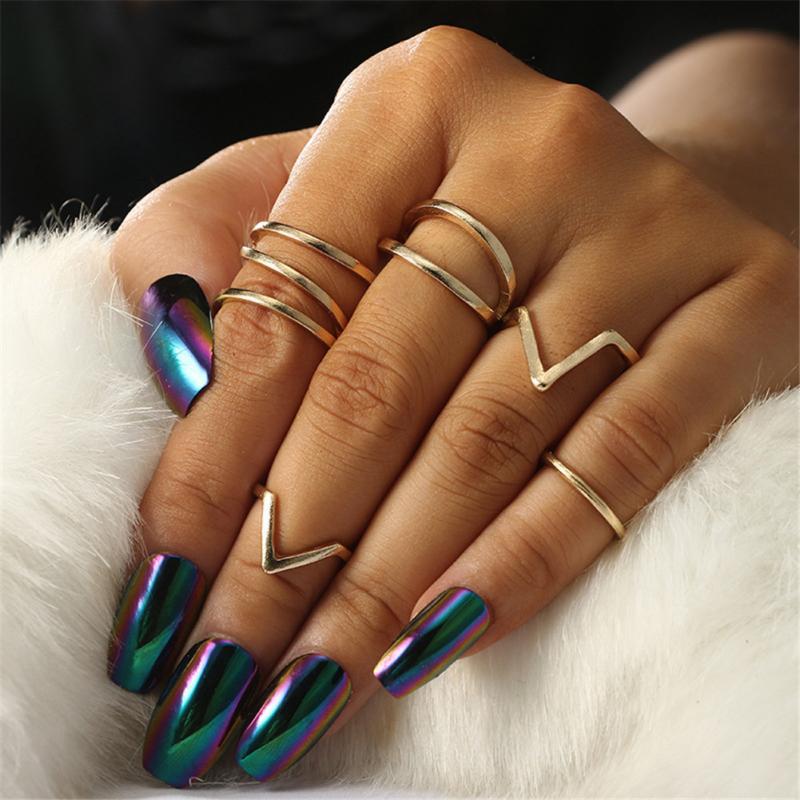 Punk Gold Geometric Alloy Ring Set