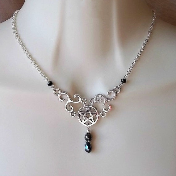 Gothic Pentagram Infinity Knot Water Drop Necklace