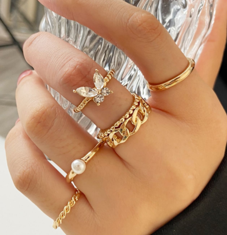 Simple Alloy Personality Chain Ring Set