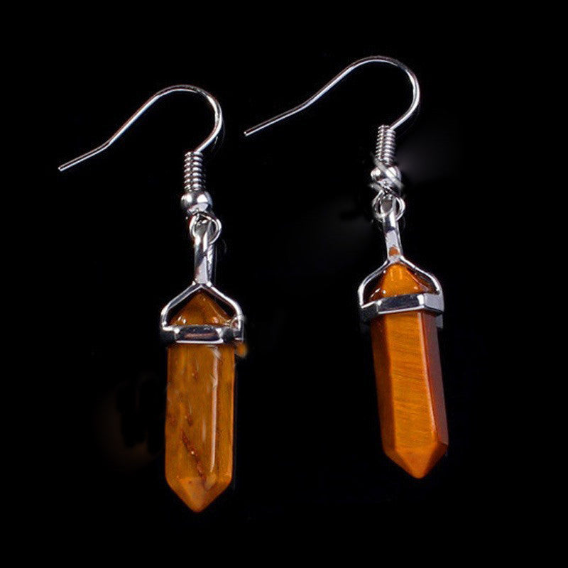 Small Hexagonal Pillar Crystal Stone Earrings