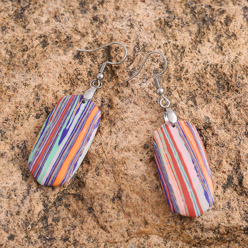 Earrings Boho Striped Emperor Stone Earrings Rainbow Color