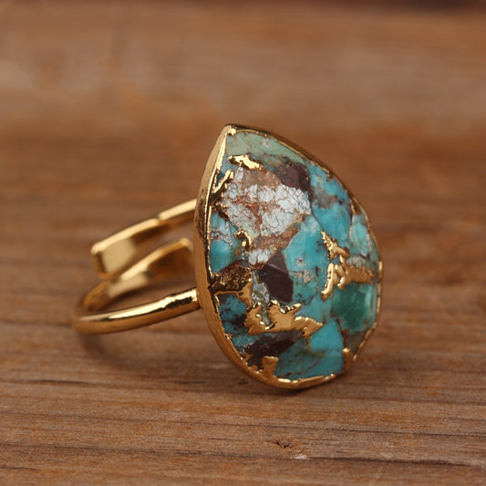 Natural Gold Thread Turquoise Drop Ring