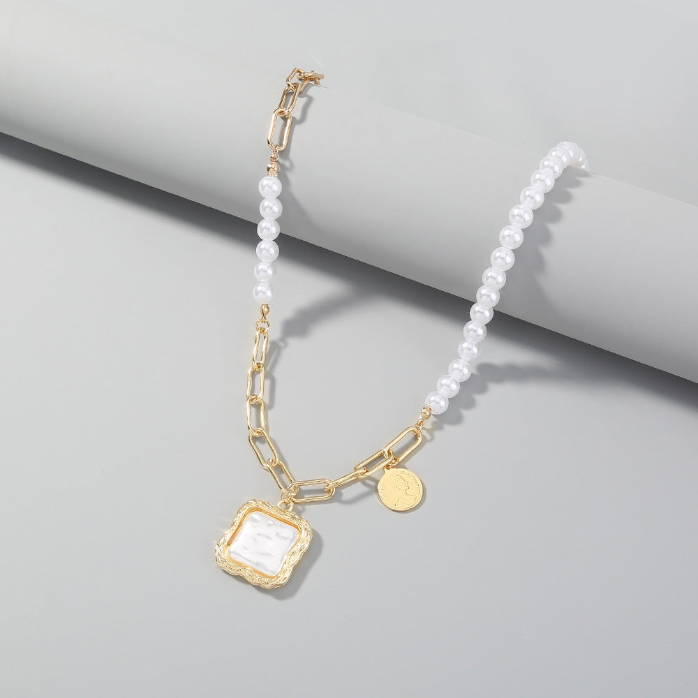 Check Chain Imitation Baroque Pearl Necklace