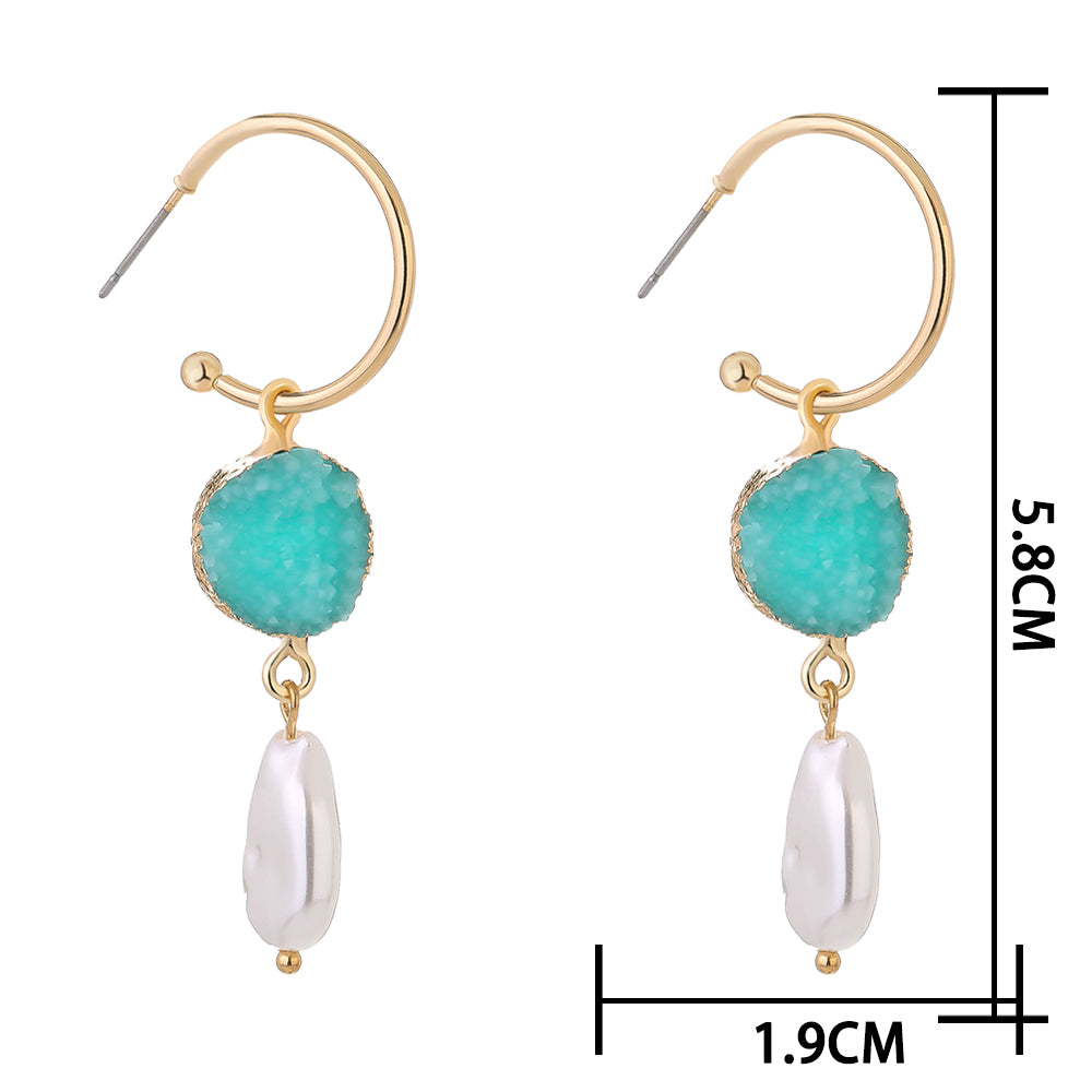 Fashion Simple Antique bag edge imitation natural stone crystal cluster, Pearl Earrings Ins