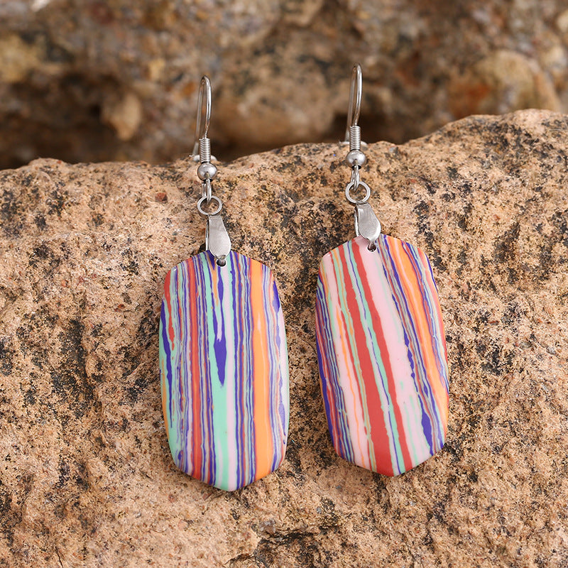 Earrings Boho Striped Emperor Stone Earrings Rainbow Color