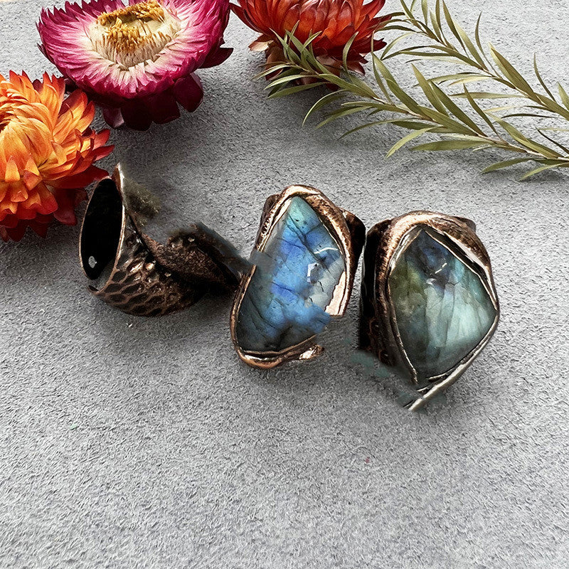 Natural Labradorite Moonstone Rough Ring